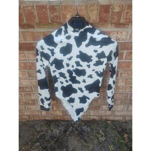 NWT SWEATYROCKS Cow Print Full Bathing Bodysuit Women's M Long Sleeve Mock Neck
